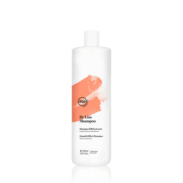 Bottle of 360 Be Liss Shampoo in 450 ml size, featuring sleek packaging and product label for smooth, shiny hair care.