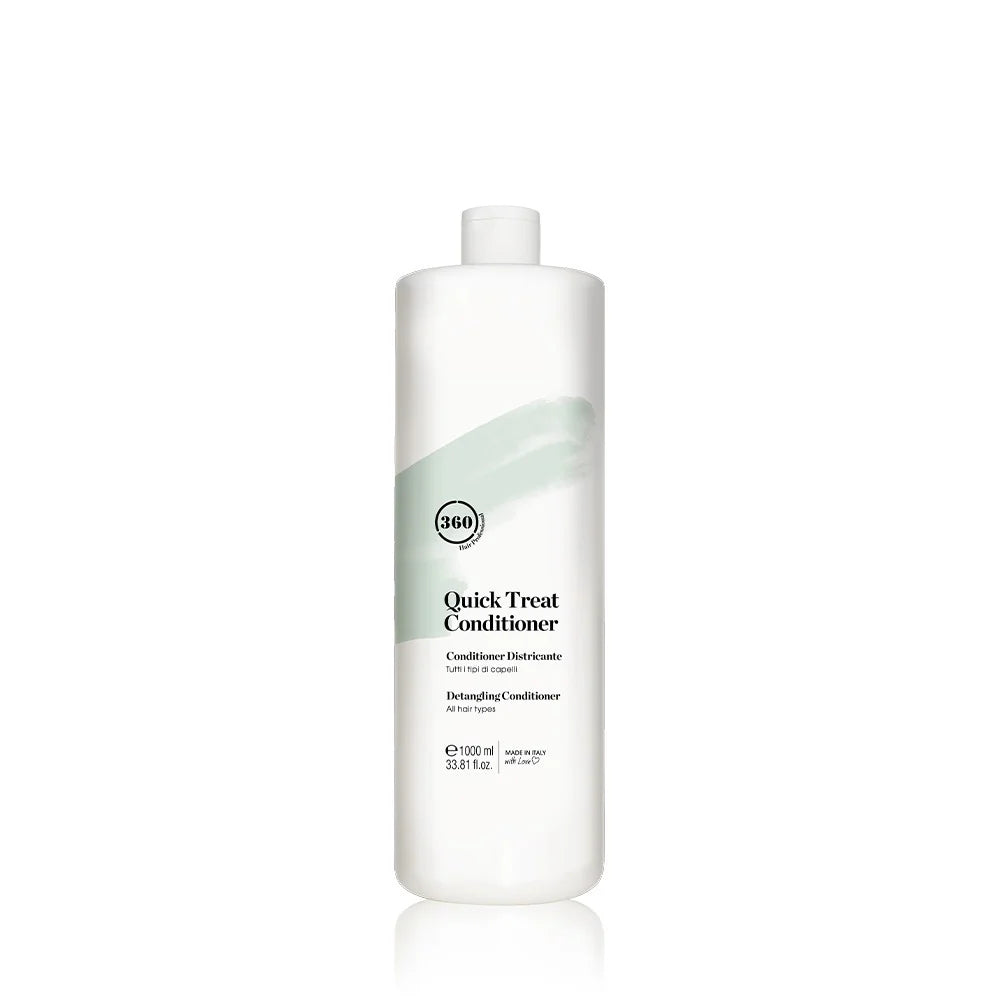 Bottle of 360 Quick Treat Conditioner 1L, simple packaging with a label, for nourishing hair care.