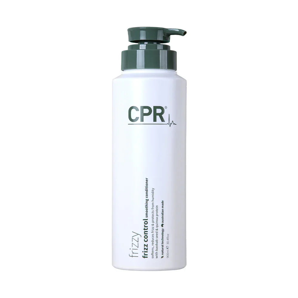 CPR Frizzy frizz control smoothing conditioner bottle with a sleek design, 900ml size, featuring brand logo and product details.