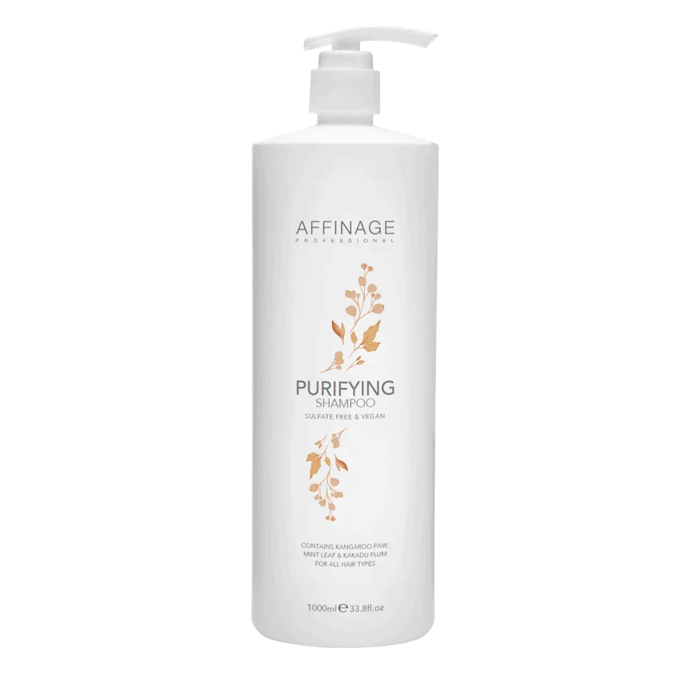 Affinage Purifying Shampoo 1L bottle with sleek design, ideal for cleansing and revitalizing hair.