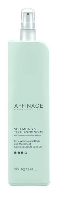 Affinage volumising and texturising spray 375ml, featuring a sleek bottle design with a mist nozzle for easy application.
