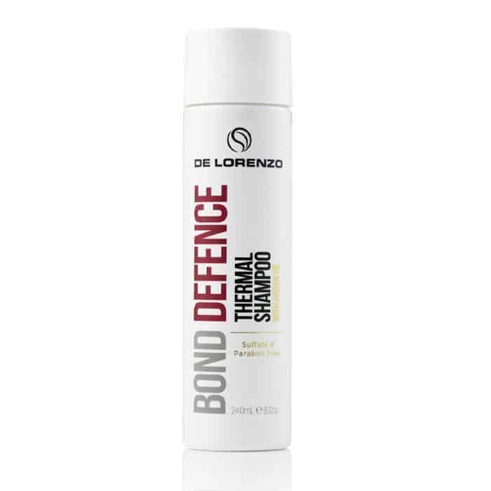 De Lorenzo Bond Defence Thermal Shampoo 240ml bottle on a white background, showcasing its sleek design and label.