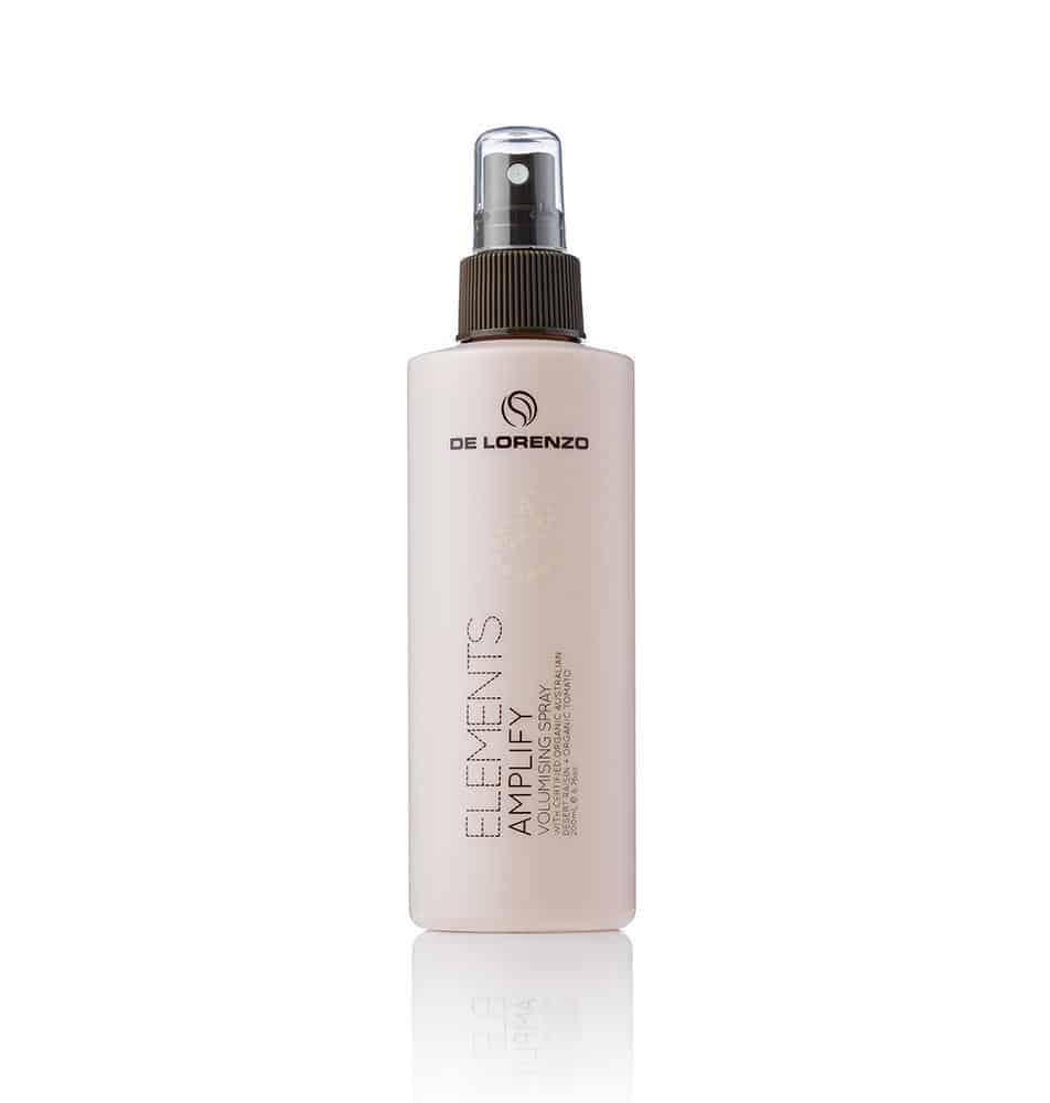 De Lorenzo Elements Amplify 200ml volumizing product in a sleek bottle with a label showcasing the brand logo.