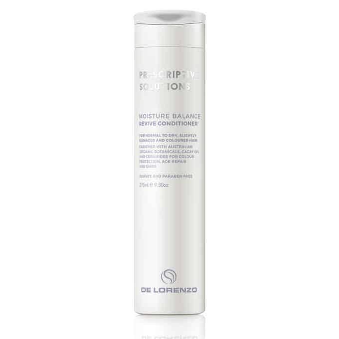 De Lorenzo Moisture Balance Revive Conditioner 275ml bottle with a sleek design, perfect for hydrating hair.