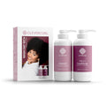 Clever Curl Wash Day Rich Duo Pack gift set with curl care products, featuring bottles with colorful labels and a textured background.