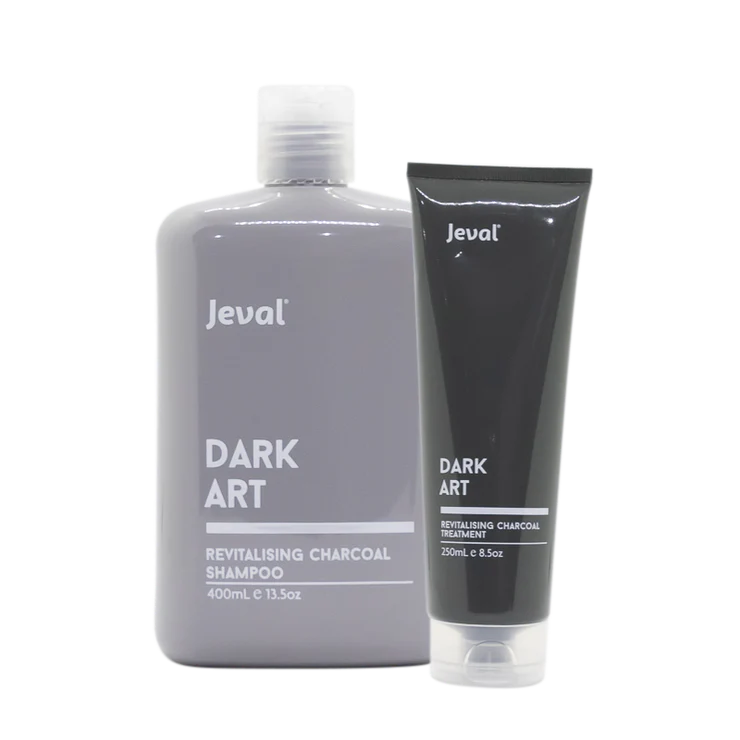 Jeval Introductory Pack featuring Revitalising Charcoal Shampoo and Treatment in sleek packaging.