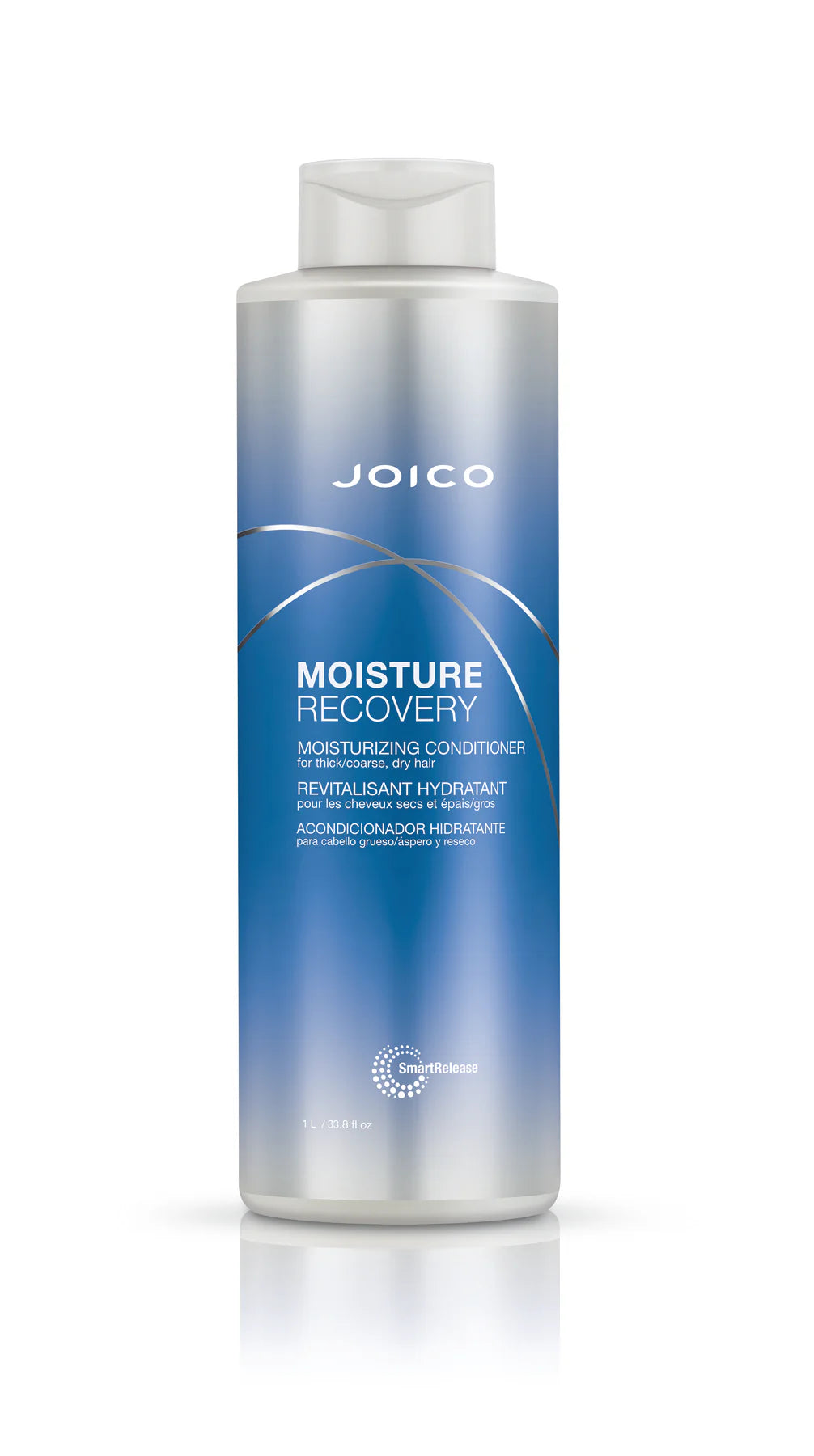Joico Moisture Recovery Conditioner bottle, 1 liter, with sleek packaging, suitable for hydrating and nourishing hair.