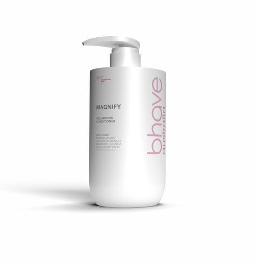 Bhave Magnify Conditioner 750 ml bottle with pump dispenser, smooth and shiny hair care product in a sleek bottle.