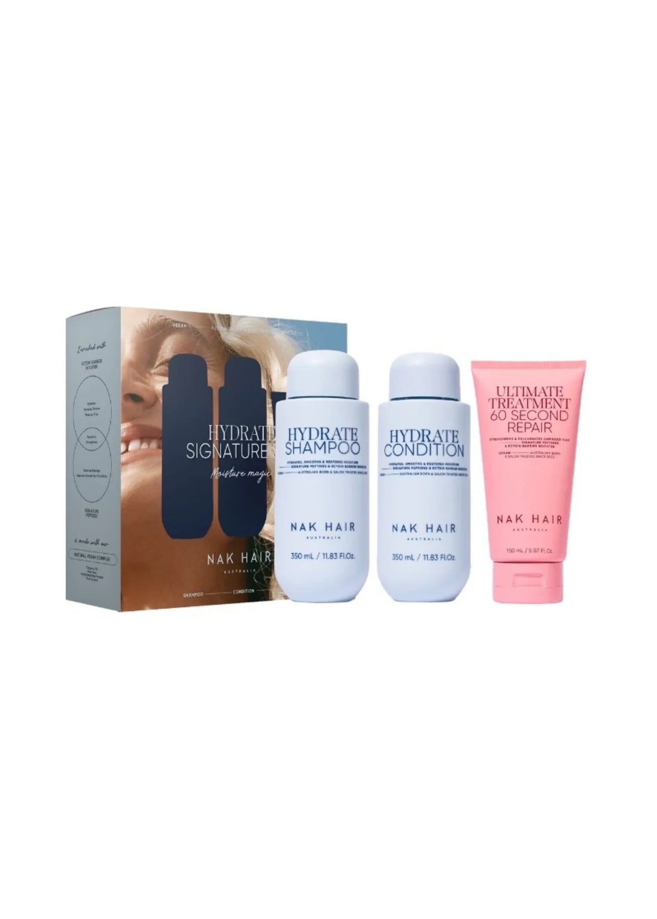 Nak Signature Hydrate Mother's Day Trio gift set featuring hydrating skincare products from the NAK brand.