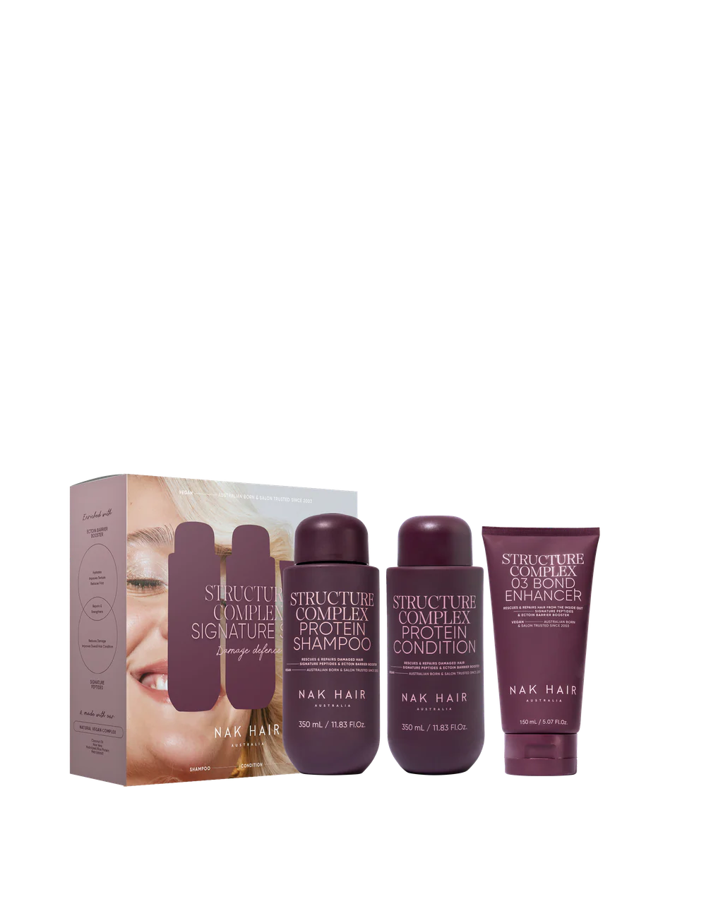 Nak Signature Structure Complex Mother's Day gift set with three skincare products in a sleek bundle, featuring the NAK brand.