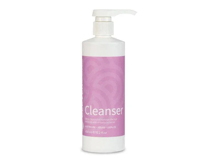 Clever Curl Cleanser 450ml bottle with a sleek design, ideal for cleansing curly hair.