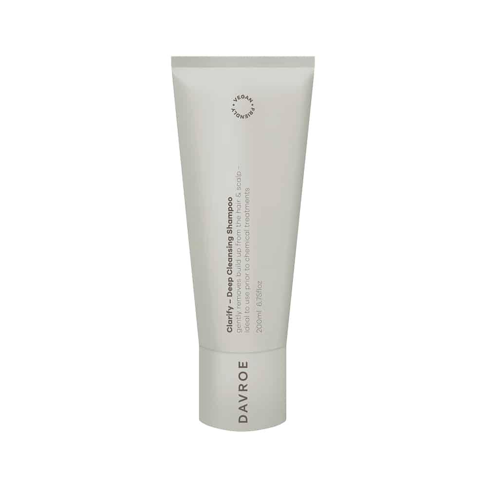 Davroe Clarify Deep Cleansing Shampoo in a 200ml bottle with a clean, modern design on a white background.