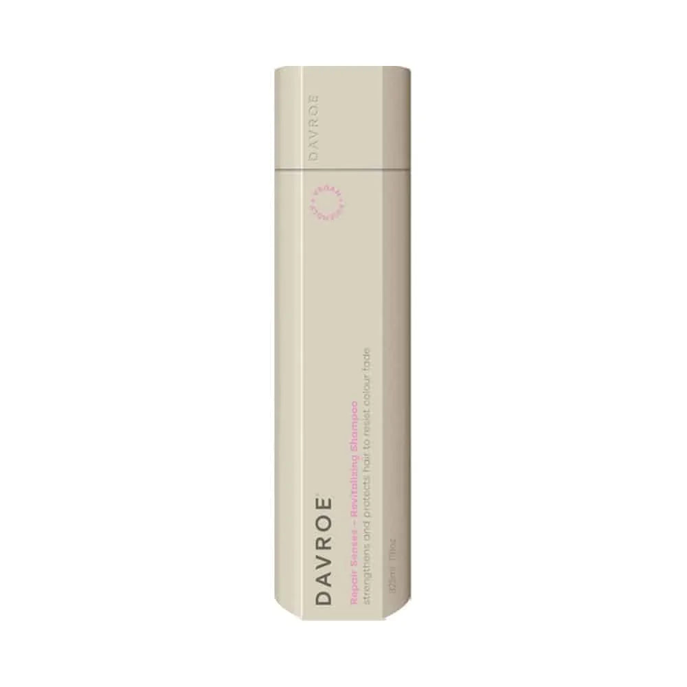 Davroe Repair Senses Revitalising Shampoo 325ml bottle with a sleek design and vibrant label on a neutral background.